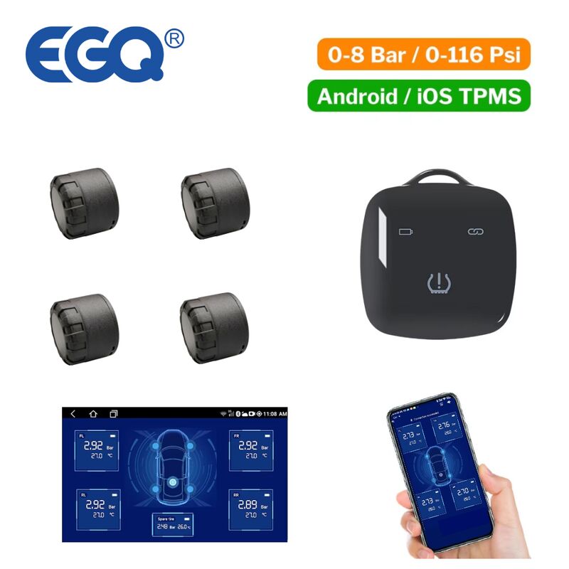 Car BL8 Sensor TPMS externo inalámbrico con receptor de carga con cadena y aplicación móvil compatible con Android e IOS